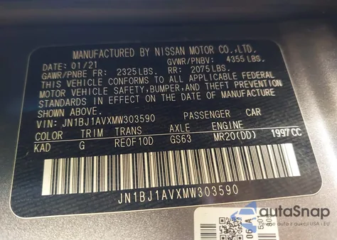 2021 Nissan Rogue Sport S Fwd Xtronic Cvt z USA, uszkodzony, nr VIN JN1BJ1AVXMW303590